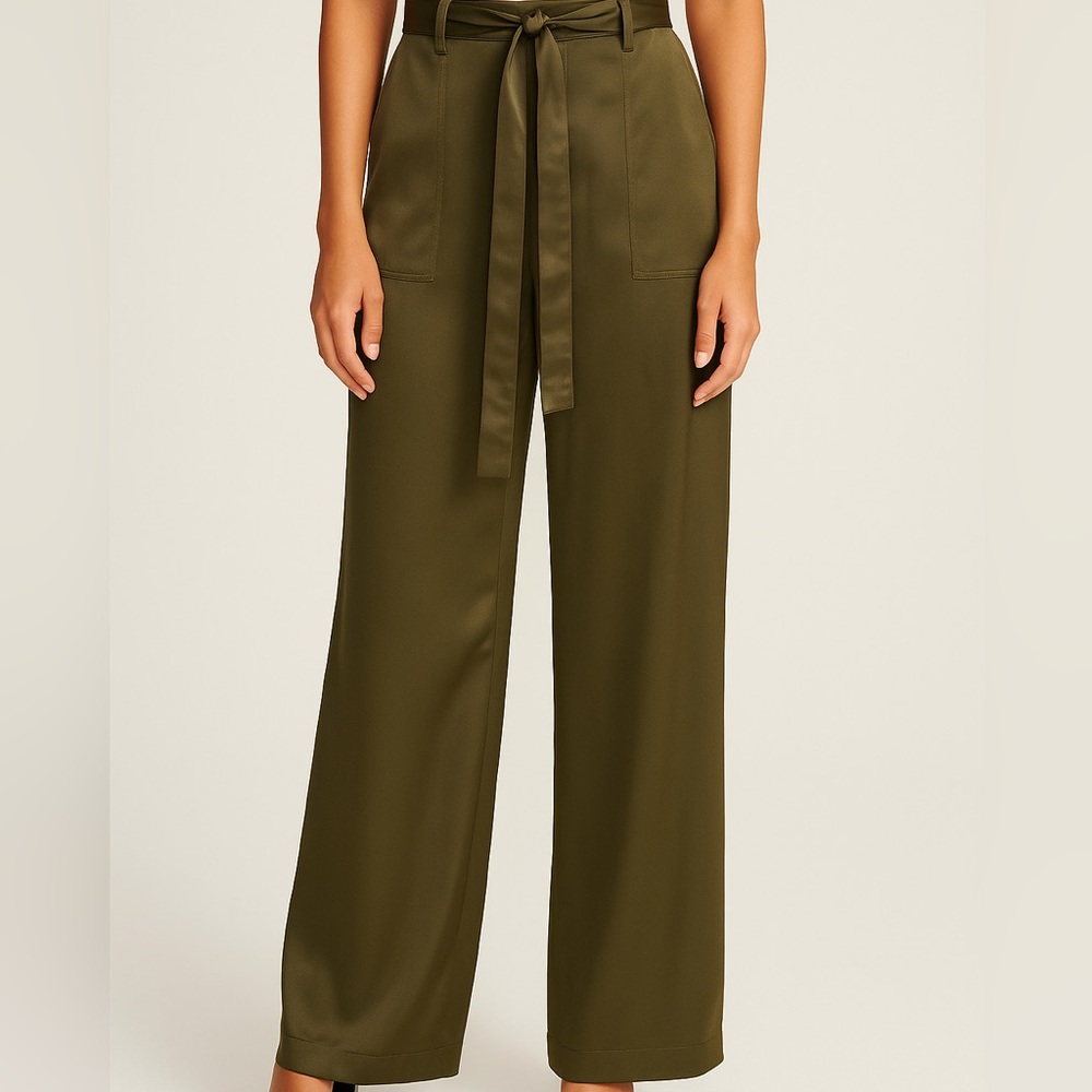 🫶 Joie Olive Green Wide-Leg Tie Front Pants – Size XL